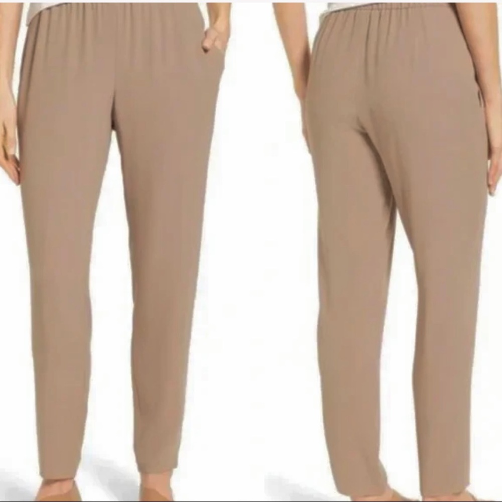 Eileen Fisher 100% silk taupe beige tan trouser pant